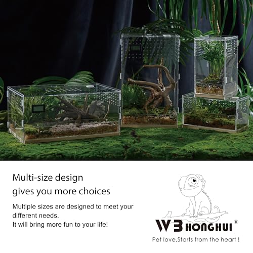 Acrylic Clear Reptile Habitat Enclosure Terrarium with Latch ,Perfect for Amphibians and Invertebrates Such as Spiders, Frogs, etc (Vertical Wood Large)