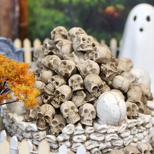 40Pcs Mini Skulls, Realistic Resin Skull, Scary Skeleton Head Halloween Miniatures for Micro Landscape Figure Scary Haunted Dollhouse Accessories