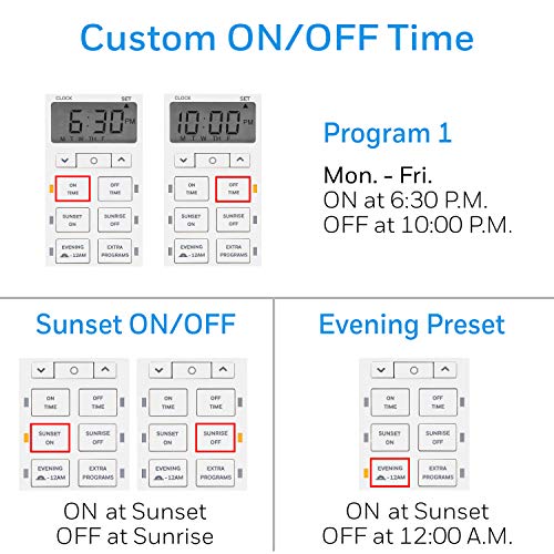 UltraPro Daysmart 7-Day Digital Outlet Timer, 2 Grounded Timer Outlet, Programmable ON/OFF Light, Countdown Plug, 125VAC Light Indoor, Lamp Plug, White, 2 Pack, 46213 - size: 2 Pack