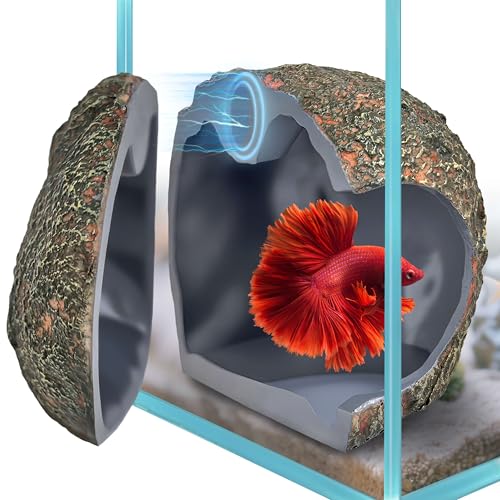 3rd-Gen Magnetic Aquarium Cave, Realistic Magnetic Rocks Fish Tank Decor with Strong Magnet, Resin Pleco Hideout for Betta, Cichlid and Shrimp, Easy Viewing Shelter for Small Fish and Reptiles