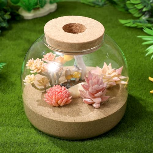 ULTECHNOVO 5.9" Glass Terrarium Jar with Wood Stopper – Airtight Mini Ecosystem Jars with Cork Lids for Hydroponic Plants & Moss, Micro Landscape Decor for Bedroom, Office, Gift for DIY Gardeners