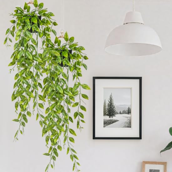RAINFLOW 3PCS Fake Hanging Pea Vines - Fake Pea Pod Vine, Artificial Pea Hanging Vine, Fake Hanging Plants Artificial Plants Indoor Outdoor Artificial Plants for Shelf Room Decor Long Trailing Leaves
