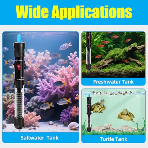 AQUANEAT Aquarium Heater, 200W Fish Tank Heater, Adjustable Submersible Water Thermostat with Thermometer - size: 200W
