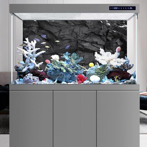 AWERT 30x12 inches Stone Aquarium Background Black Rock Fish Tank Background Rocky Terrarium Background Vinyl - size: 30x12in/75x30cm
