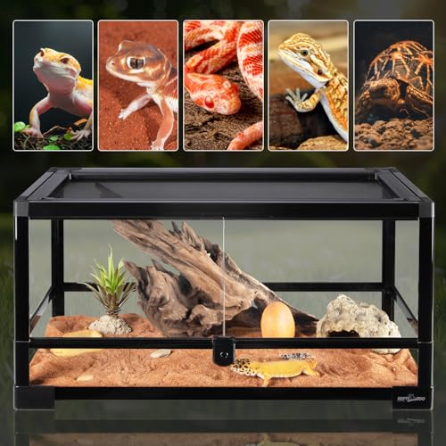 REPTIZOO Reptile Terrarium 24" X 12" X 12", 15 Gallon Glass Reptile Tank with Double Hinge Door Top Screen Ventilation, Easy Assembly Front Opening Terrarium Habitat