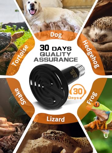 75W 2 Pack Ceramic Reptile Heat Lamp, Pet Heat Emitter Bulbs, No Light Emitting Brooder Coop Heater for Reptile and Amphibian, Snake, Turtle, Lizard, Bearded Dragon, Black