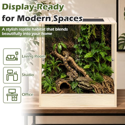 PROLEE 32" x 18" x 36" Tall Reptile Terrarium, 90 Gallon Glass Chameleon Cage, Vertical Crested Gecko Tank with Ventilated Mesh Top, Front Opening Rainforest Habitat, Oak - color: Oak, size: 32" L x 18" W x 36" H, 90 Gallon