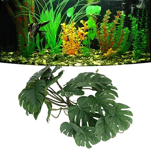 Reptile Plants Artificial Plants Terrarium Plants Decor with Suction Cup Amphibian Habitat Accessories Reptile Hide Decor Rainforest Ground Plant Fish Tank Aquarium Monstera Terrarium Decor