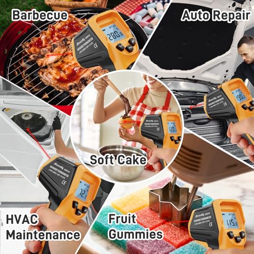 Infrared Thermometer Laser Temperature Gun -58℉ to 1112℉,with Cal Calibration and Adjustable Emissivity,Min& Max Measure,for Cooking,Oven,Meat Food,HVAC,Appliance(Yellow) - color: Yellow