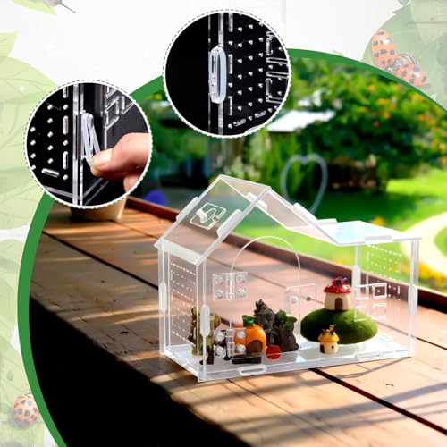 Teenyyou 9.45 x 7.3 x 4.7 Inches Extra Large Jumping Spider Enclosure Acrylic Tarantula Enclosure Reptile Habitat with Handle and Magnetic Door for Reptiles, Amphibians and Spiders