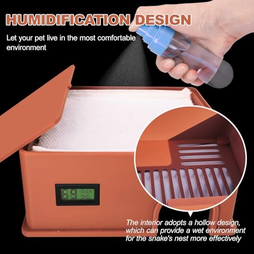 Reptile Hide Snake Hide,with a Humidification Groove Equipped with a Temperature and Humidity Sensor,Humid Hideout for Snakes,Juvenile Ball Pythons, Lizards,Leopard Geckos and Other Small Reptiles.