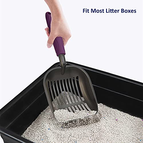 WePet Cat Litter Scoop, Non-Stick Plated Aluminum Alloy Sifter, Kitty Durable Metal Scooper, Deep Shovel, Long Handle, Kitten Pooper Lifter, Size Large, Coated Black Body with Violet Handle - color: #07 Violet, size: Large