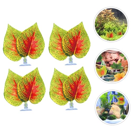 BESPORTBLE 4pcs Artificial Perilla Leaf Aquarium Decor with Suction Cups, Lifelike Plastic Plant Ornament for Fish Tank and Terrarium, Reptile Habitat Decoration
