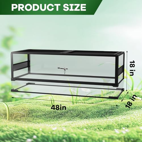 Takywep Spacious Anti-Escape Reptile Terrarium - Glass Enclosure with Dual-Climate Water-Tight Base, Top & Side Ventilation, Easy 5-Minute Assembly, Ideal for Bearded Dragons, lizards, Lizards, Snakes - size: 48x18x18 inch