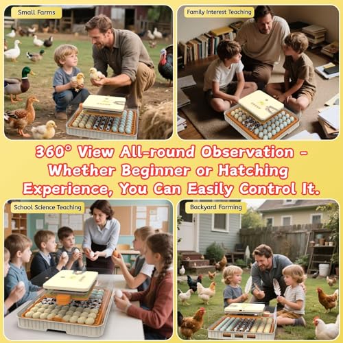 Egg Incubator for Hatching 56-154 Chicken/Quail/Turkey Eggs, 360ยฐ View Poultry Incubators with Automatic Egg Turning/Humidity Control&Alarm/Auto Water Adding/Adjustable Tray, for Beginner/Farm/Home