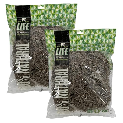 The Habitat Life - Natural Spanish Moss - for Reptiles, Amphibians & Invertebrates Terrariums - Humidity Control - Breathable Bedding - Dye-Free & Safe - Medium - 2 Pack - size: Medium (2-Pack), style: Spanish Moss