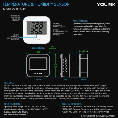 Smart Wireless Temperature Sensor/Humidity Sensor Wide Range (-22 to 158 Degrees) for Fridge Monitoring Pet Cage/Tank Monitoring, Smartphone Alerts, Compatible with Alexa IFTTT - Hub Included - style: 1-Pack with Hub