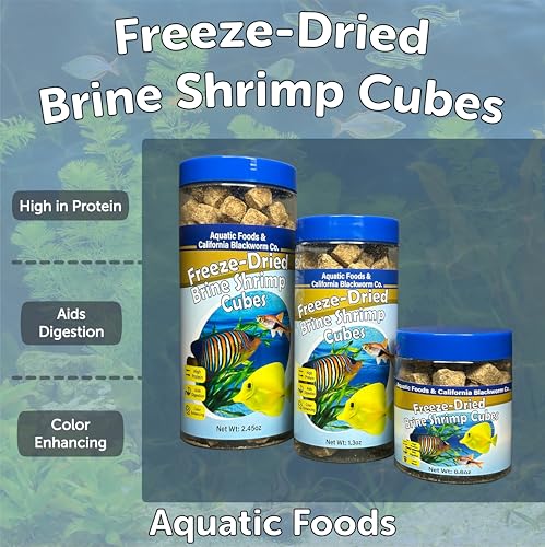 Brine Shrimp, Freeze Dried Floating Brine Cubes for Cichlids, Discus, Tetras, Goldfish, Bettas, Angel Fish, Marines, All Tropicals, Aquatic Turtles 1.3oz Canister