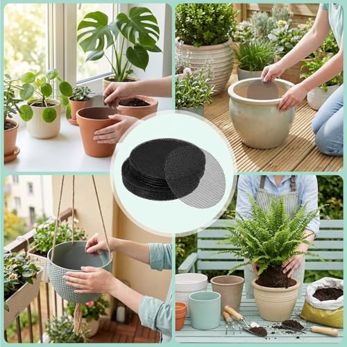 WLLHYF Bonsai Mesh for Plant, 150 Pcs 2 3 4 Inch Flower Pot Mesh Mat Round Plant Pot Pad Drainage Covers Durable Reusable Net Bonsai Gardening Grid for Gardening Essentials Potted Succulent