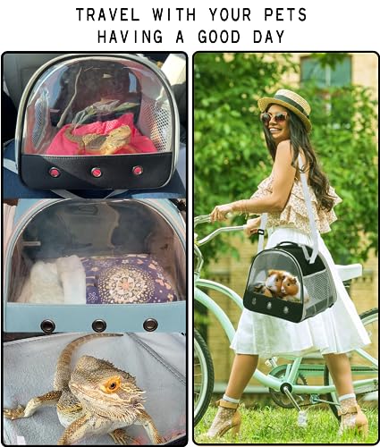 Bearded Dragon Travel Carrier,Lizards Carrier, Small Animal Travel Carrier for Sugar Glider Hedgehog Rat Parrot Bird Guinea Pig, Portable Guinea Pig Travel Bag for 2 - color: Black