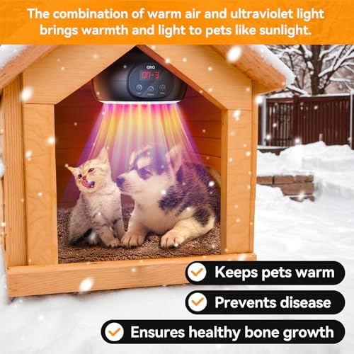 QRQ Chicken Coop Heater, 200W-350W-500W Reptile Heat Lamp with UVA UVB Dimmable Light 3-6-9-12H Timer, Chicken House Dog House Greenhouse Heater Outdoor,for Dog Cats Reptile Bird - color: Black