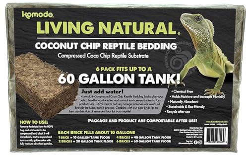 Komodo Coconut Coir Chip 3 Brick Pack | 100% Natural Coconut Coir Reptile Terrarium Habitat Bedding | Retains Moisture for Regulating Humidity | Fits up to a 60 Gallon Tank