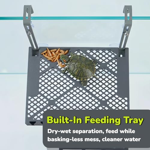SolidForm Hanging Turtle Basking Platform with Built-in Food Tray, Zero Zip-Tied, Non-Slip Ramp Terrace, Resting Turtles Dock, for 25–75 Gallon Aquariums Frog Turtle Turtle Tank Accessories - size: Medium(10×7.8inches)
