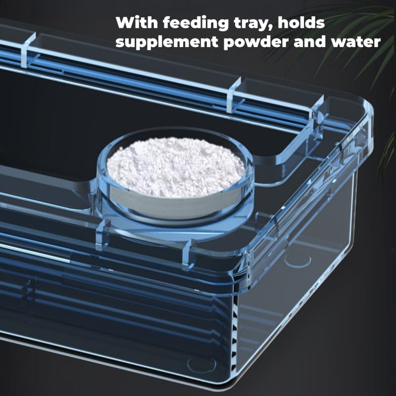 2-Pack Medium Reptile Escape-Proof Feeder Bowls, Clear + Transparent Blue