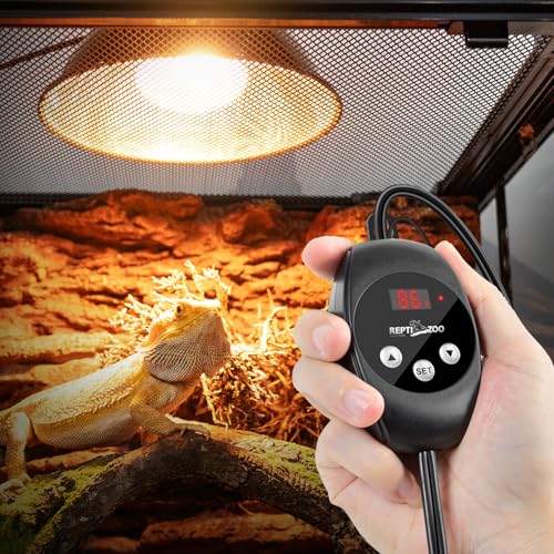 REPTI ZOO Reptile Light Fixture Dimming Thermostat Combo Pack, 8.5 Inch Deep Dome Lamp Fixture Max 150W, PID Reptile Thermostat Temperature Controller for Reptile Heat Lamp Bulb - size: 8.5 Inch