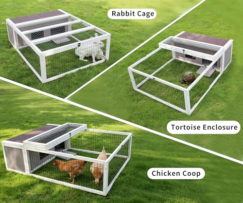 Tortoise House Habitat Wooden, Chicken Coop with Run Rabbit Hutch Small Animal Hutch Enclosure Indoor/Outdoor-Grey + White Trim - color: Grey&White Trim-1