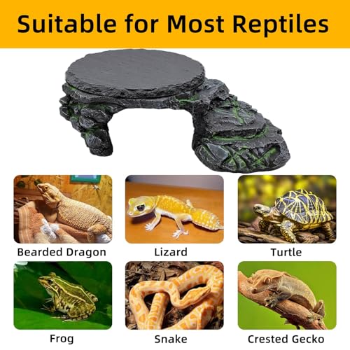 Reptile Basking Platform, Turtle Basking Platform Juvenile Beared Dragon Tank Accessoriese Reptile Hide with Rock Plate for Lizard, Leopard, Crested Gecko(Large-Green) - style: style 2