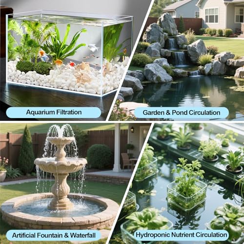 580GPH (2200L/H) Submersible Water Pump, 32W Ultra Quiet Fountain Pump with 7.8ft High Lift, Adjustable Flow with 3 Nozzles for Aquarium Fish Tank, Small Pond, Waterfall, Hydroponics & Garden - size: 580 GPH (32W)