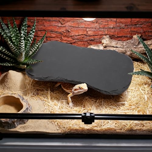 Tlence 3 Pack Reptile Basking Platform, 11''x5.5'' Tortoise Rock Plates, Bearded Dragon Feeding Slate, Lizard Bathing Resting Rock Slab for Gecko Chameleon Snake Frog Habitat Accessories