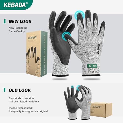 Kebada Cut Resistant Gloves, ANSI A2 Cutting Glove, PU Coated, Touchscreen, Multi-Purpose Model C2, 6 Pairs, Small - color: Grey(6 Pairs), size: 7/Small