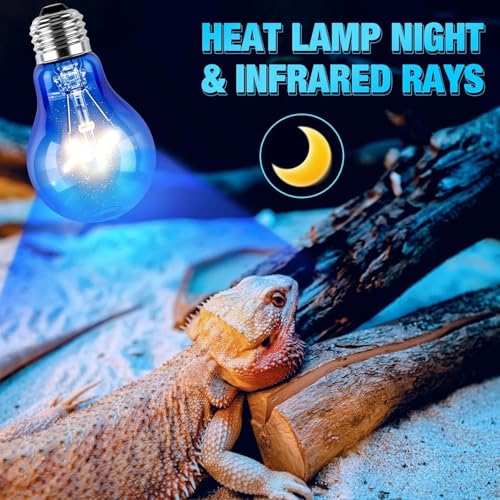 Sxminer 6 Pcs 100W Reptile Night Heat Lamp Bulbs - Infrared Ceramic Heat Emitter for Terrarium, No Light Disturbance A19 E26 Base 110V for Turtle, Lizard, Chickens Coop((Blue)