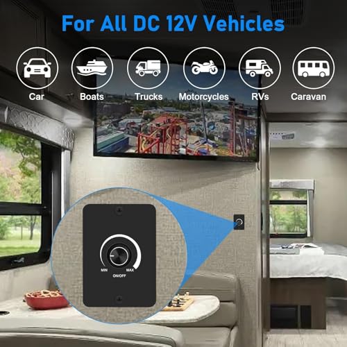 Linkstyle 12V Dimmer Switch, Rotary ON/Off Dimmer for Car Trailers Van Truck RV 60W LED Lights, Halogen, Incandescent