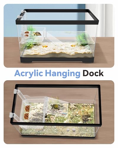 GOZILLA Turtle Basking Platform with Feeding Tray & Adjustable Ramp,Anit-Slip,Durable,Height Adjustable Hanging Platform.Acrylic Turtle Dock for Small Turtles, Reptiles and Aquatic Pets. (Medium Kit) - size: Medium