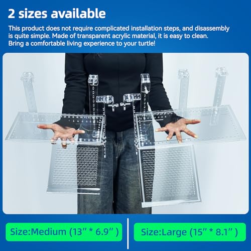 Turtle Docks Large Adjustable Turtle Basking Platform for Aquatic Turtles, Design for Tanks 0.3"-2" Thick, Stable Construction,Slip-Resistant Ramp,Adjustable Ramp Direction (13'' x 6.9'') - size: 13'' x 6.9''