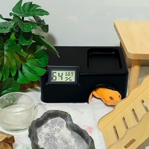 Small Reptile Hide,Gecko Hide Cave,Humid Hideout for Reptiles,With Humidification Groove,Temperature and Humidity Monitor,For Leopard Geckos,Lizards,Frog,Cornsnake-Small & Juvenile 5.51''×3.54''×2.2''