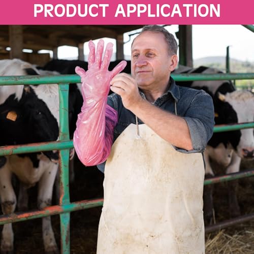 50 Pcs Disposable Dressing Gutting Gloves 35 Inch Shoulder Length Field Dressing Gloves Veterinary Insemination Glove - color: Pink