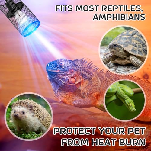 VIHOSE 2 Pcs Reptile Heat Lamp Guard with 150W Ceramic Heat Emitter Basking Anti Scald Heating Lamp Holder Mesh Cage Reptile Protection Lampshades for Lizard Snake Chick, Bulb Not Included (Black) - color: Black