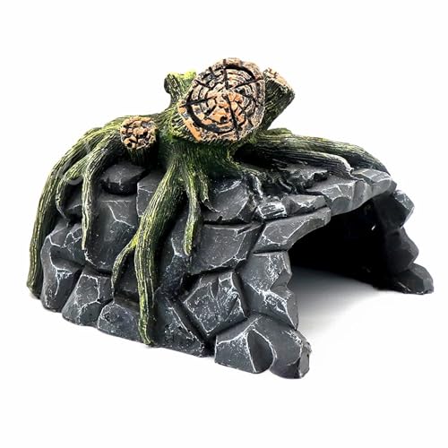 Generic Fish Reptile Hideout, Aquarium Decor Simulation Rock Cave Hiding Spot for Amphibian, Resin Cave and Basking Platform, Perfect for Betta Fish, Turtles, Lizards, Cichlids, and Plecos, As Photo
