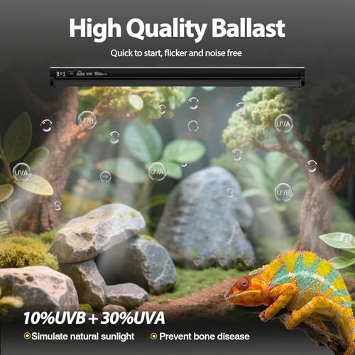 T5 HO 10.0 UVB Light for Reptiles, 24W Light Fixture Combo Kit with Switchable 5.0 & 10.0 UVB Output, 22" Fluorescent Tube UVA UVB Reptile Light for Reptile Eco-Tanks and Aquariums