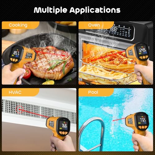 Infrared Thermometer Gun,SQECH Laser Thermometer Gun -58℉~1112℉(-50℃~600℃),Non-Contact Temperature Gun with Adjustable Emissivity&Color Backlight for Cooking, Pizza Oven,BBQ,Fridge,Engine,HVAC(Yellow) - color: Yellow(-58℉~1112℉)