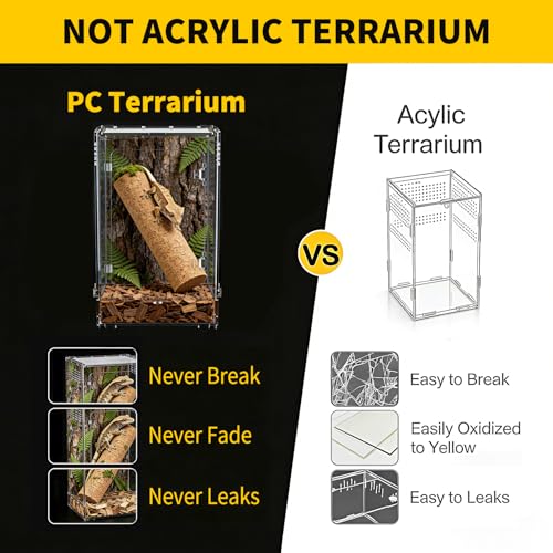 Reptile Tall Terrarium,11 Gollon Vertical PC Terrarium,12"x12"x18" Habitat Enclosure with Front Openning Door and Top Screen Ventilation for Geckos, Snakes,Tree Frogs,Chameleon,Bearded Dragons