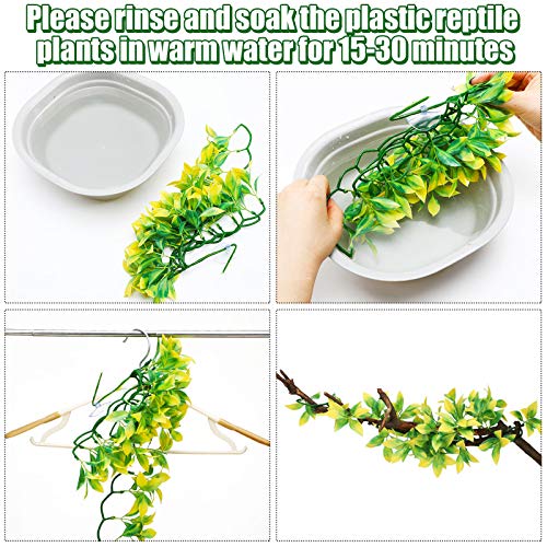5Pieces Artificial Reptile Plants Lifelike Reptiles Terrarium Leaves Plastic Reptile Habitats Plant Amphibian Hanging Terrarium Plants Decorations with SuctionCups for Hermit Crab Lizards Geckos Snake