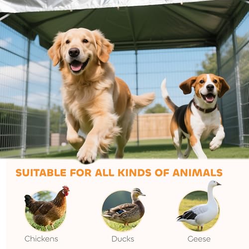 PawHut 4.6' x 4.6' x 5' Dog Kennel Outdoor with Waterproof Cover, Dog Playpen for Small and Medium-Sized Breeds, Chickens, Ducks, with Two Part Door Design, Brown