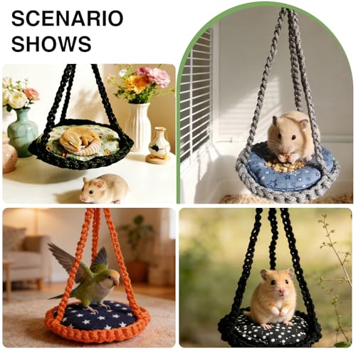 Reptile Hammock Swing Hanging Bed Bearded Dragon Hammock Reptile Accessories for Chameleon, Lizards, Gecko, Snakes, Iguana Reptiles, Geckos, Bird, Parrot, Parakeet, Cockatiel Toys(Black with pad) - color: Black with pad