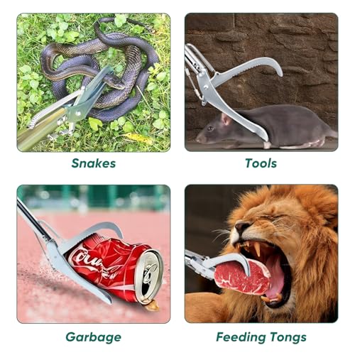 52" Snake Tongs Stick with Lock, Professional Snake Grabber Tool Heavy Duty Reptile Snake Catcher Grabber Stainless Steel Snake Pole Wide Jaw Handling Tool with a Protective Structures for Snakes