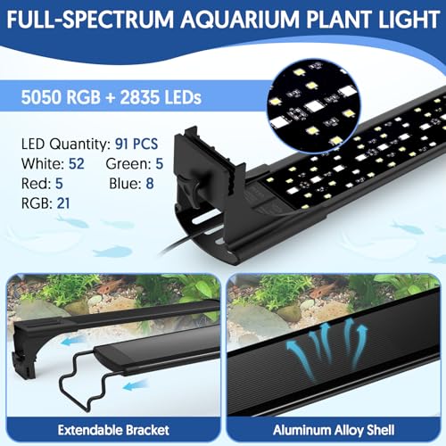 QZQ LED Aquarium Light, 24W Fish Tank Light with 24/7 Lighting Mode, Timer, DIY Mode, Adjustable Brightness, Full Spectrum Aquarium Plant Light with Extendable Brackets for 14-20 Inch Fish Tank - size: 24W for 14-20 inch tank
